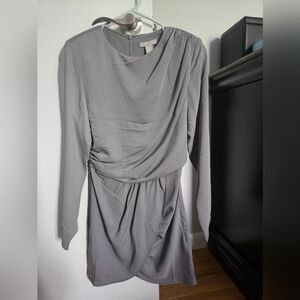 NWT H&M Gray XS Drape Front Mini Dress, Zip Back